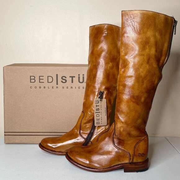 BED STU Tess Distressed Tan Leather Tall Riding Boots BedStu Size 8.5 - Picture 1 of 16